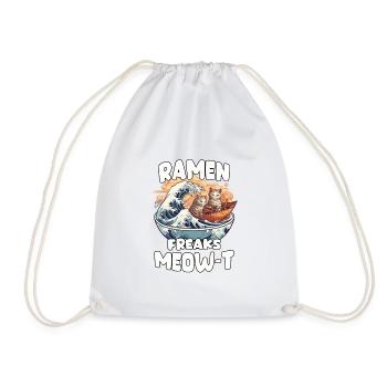 Kawaii Neko and Kanagawa wave for ramen fans. - Drawstring Bag - white - Front