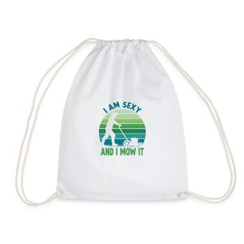 Garden motif lawn mower funny gardener saying - Drawstring Bag - white - Front