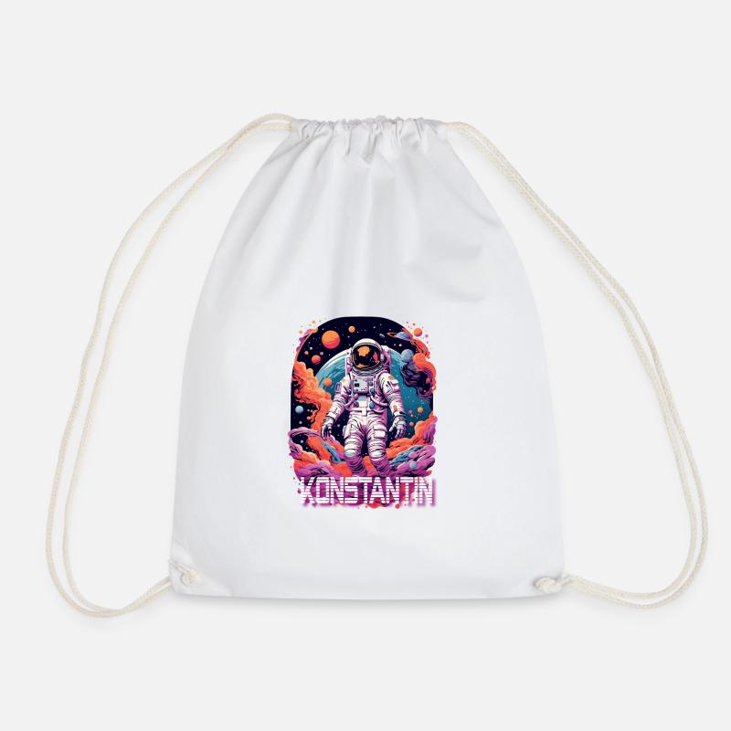 KONSTANTIN – Beautiful boy name with & astronaut - Drawstring Bag - white
