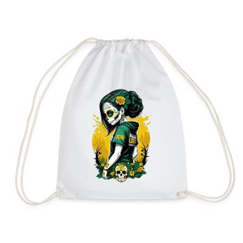 Sugar Skull Girl with Green Hair & Flowered Skull - Drawstring Bag - white - Front