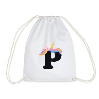 Einhorn-Buchstabe Regenbogenstyle "P" | be unique - Turnbeutel - Weiß - Vorne