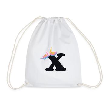 Einhorn-Buchstabe Regenbogenstyle "X" | be unique - Turnbeutel - Weiß - Vorne