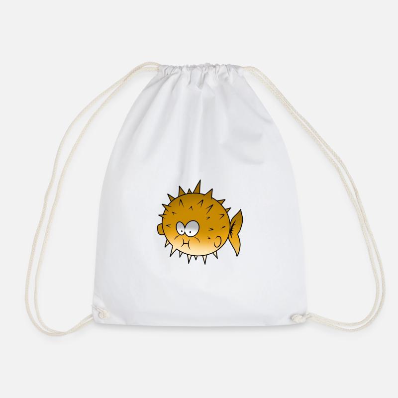 puffer fish - Drawstring Bag - white