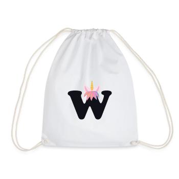 Unicorn Letter Rainbow Style "W" | be unique - Drawstring Bag - white - Front