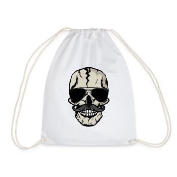tete de mort hipster moustache crane skull lunette - Sac de sport léger - blanc - Devant
