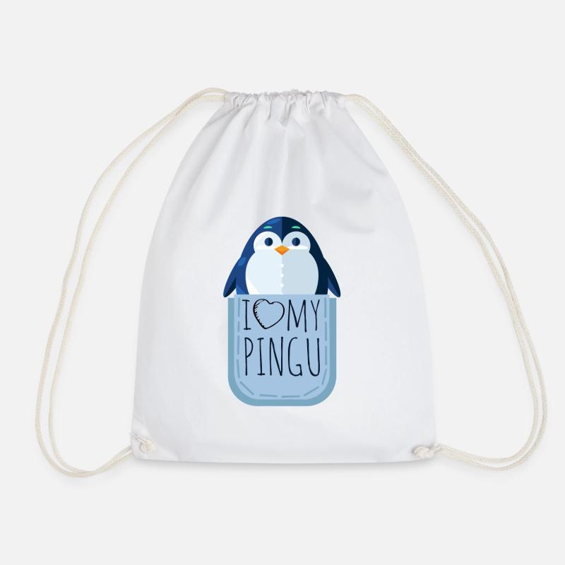 I love my pingu penguin breast pocket - Drawstring Bag - white