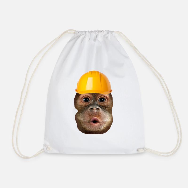 Affe mit Bauhelm - Turnbeutel - Weiß