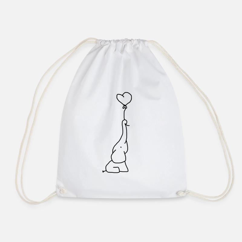 Elephant with heart balloon - Drawstring Bag - white