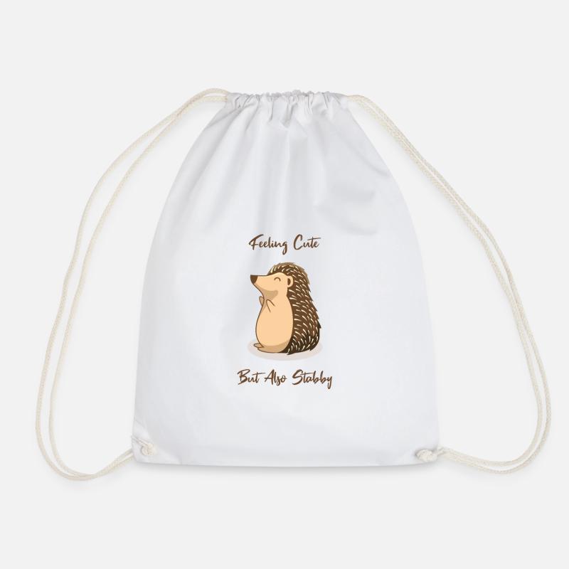 Hedgehog - Feeling Cute But Also Stabby - Drawstring Bag - white
