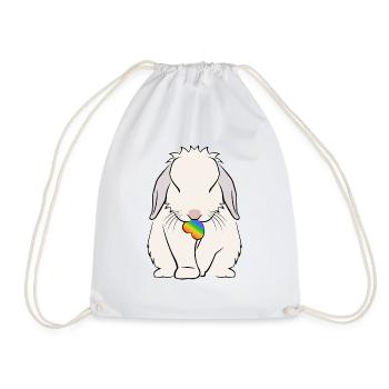 Kaninchen Hase LGBT Regenbogen Herz weiß - Turnbeutel - Weiß - Vorne