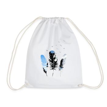 feathers, nature, sky and birds; Feathers T Shirt - Drawstring Bag - white - Front