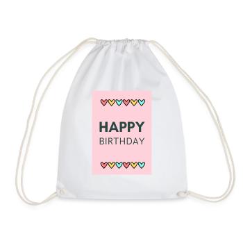 BIRTHDAY,HAPPY BIRTHDAY,HAPPY BIRTHDAY - Drawstring Bag - white - Front