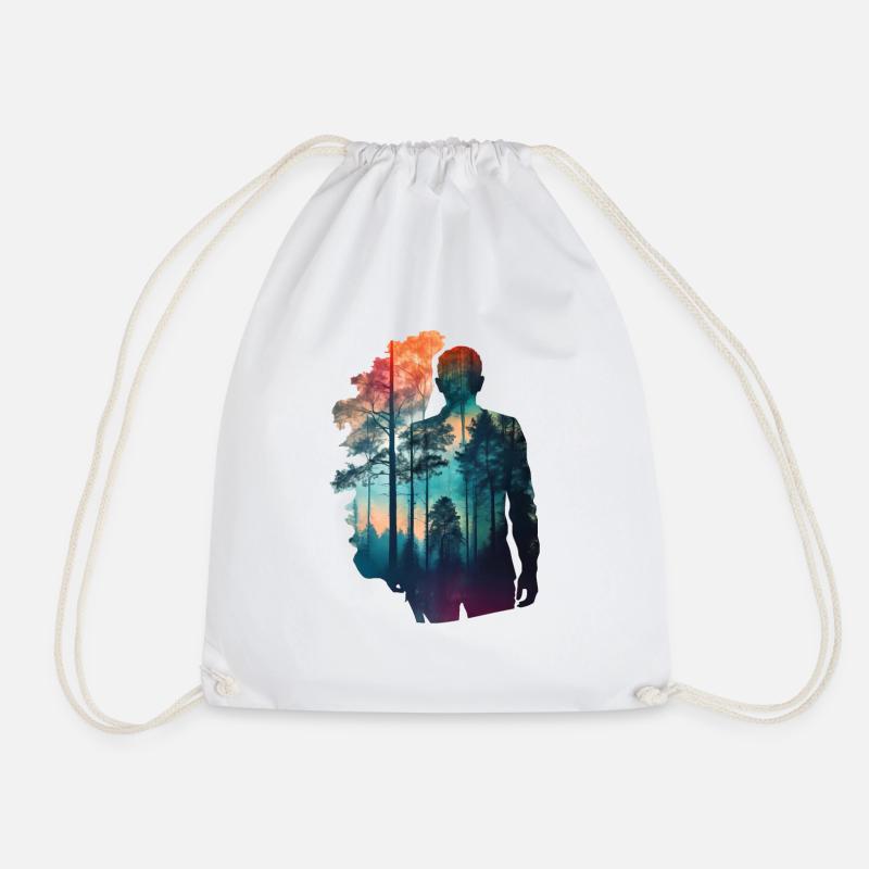 Forest silhouette at dusk - Drawstring Bag - white