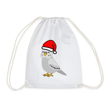 Christmas - Festive Gray Budgie - Drawstring Bag - white - Front