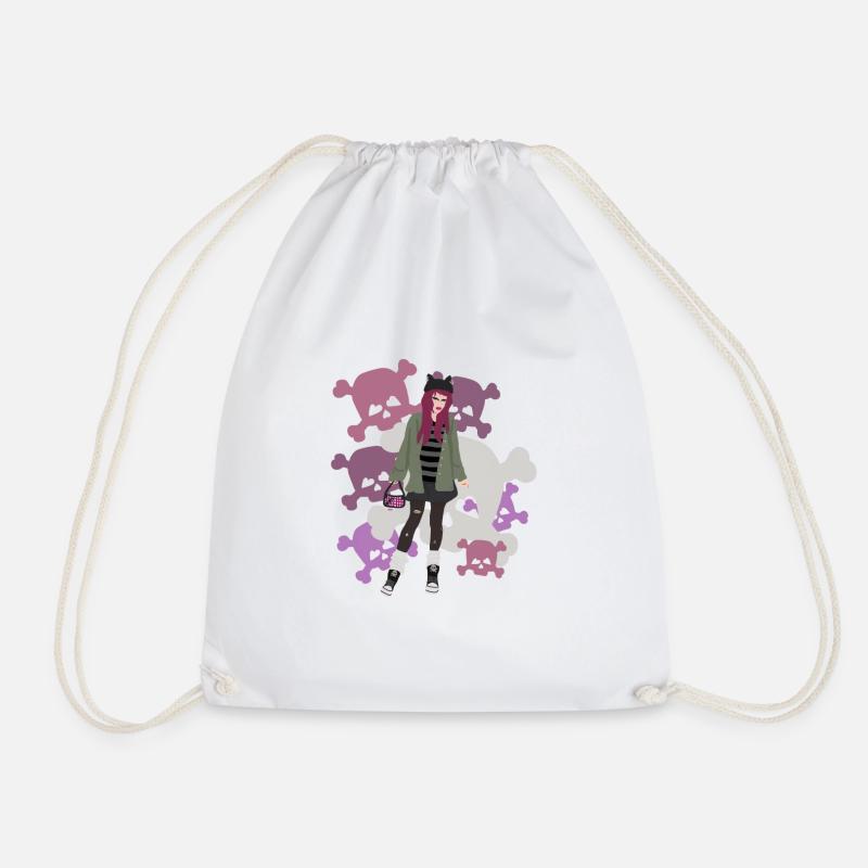 Emo Girl - Drawstring Bag - white