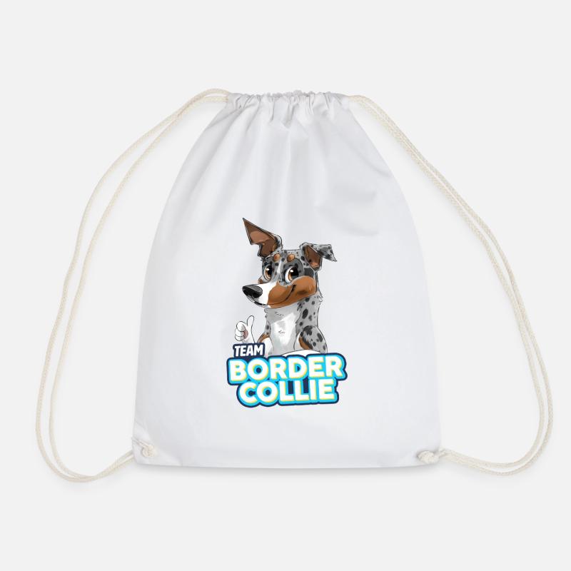 TEAM Border Collie Shorthair - Blue Merle Tri - Drawstring Bag - white