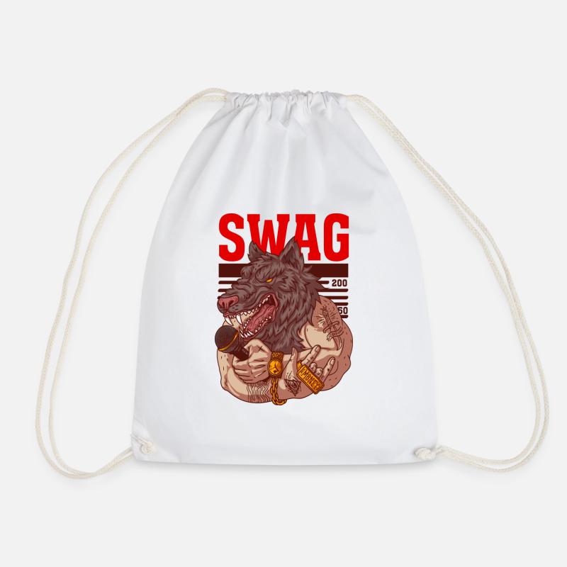 Rapper with wolf's head and tattoos - Drawstring Bag - white