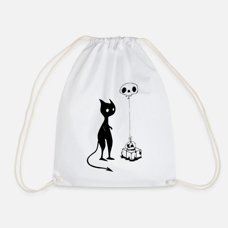 Cat gift skull devil evil - Drawstring Bag - white