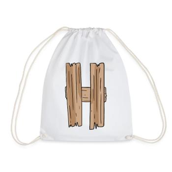 Letter H Wood Wooden Letter - Drawstring Bag - white - Front