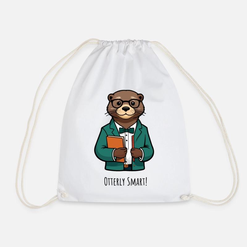 Otter Professor: Teal Blazer & Books - Drawstring Bag - white