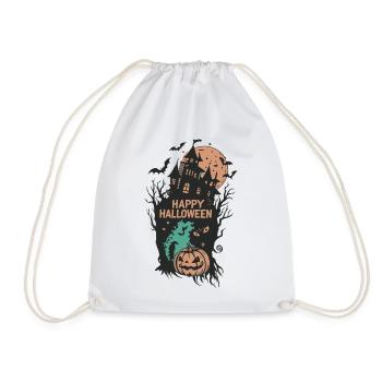 Halloween Dark Mansion and Pumpkin - Drawstring Bag - white - Front