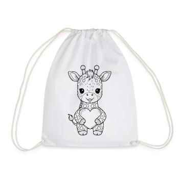 Giraffe with heart – cute animal motif - Drawstring Bag - white - Front