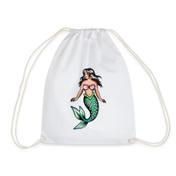 Retro Mermaid Tattoo - Drawstring Bag - white - Front