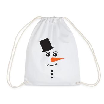Snowman Face With Black Top Hat Winter Art - Drawstring Bag - white - Front