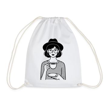 coffee hip girl - Drawstring Bag - white - Front