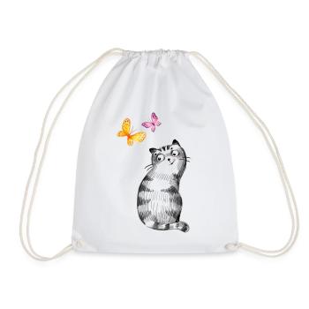 Chat aux papillons – Conception de croquis - Sac de sport léger - blanc - Devant