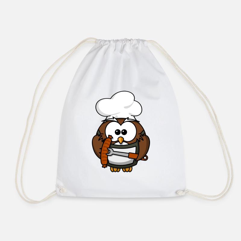 Owl on grill with food comic style - Drawstring Bag - white