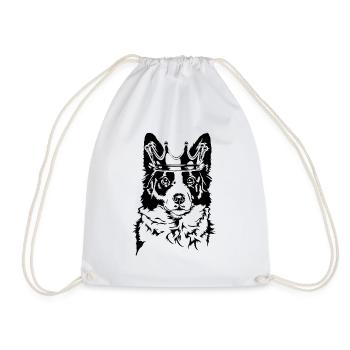 Border Collie Crown Dog Dogs Wilsigns - Drawstring Bag - white - Front