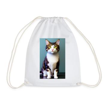 Domestic short haired cat waits for eating - Drawstring Bag - white - Front