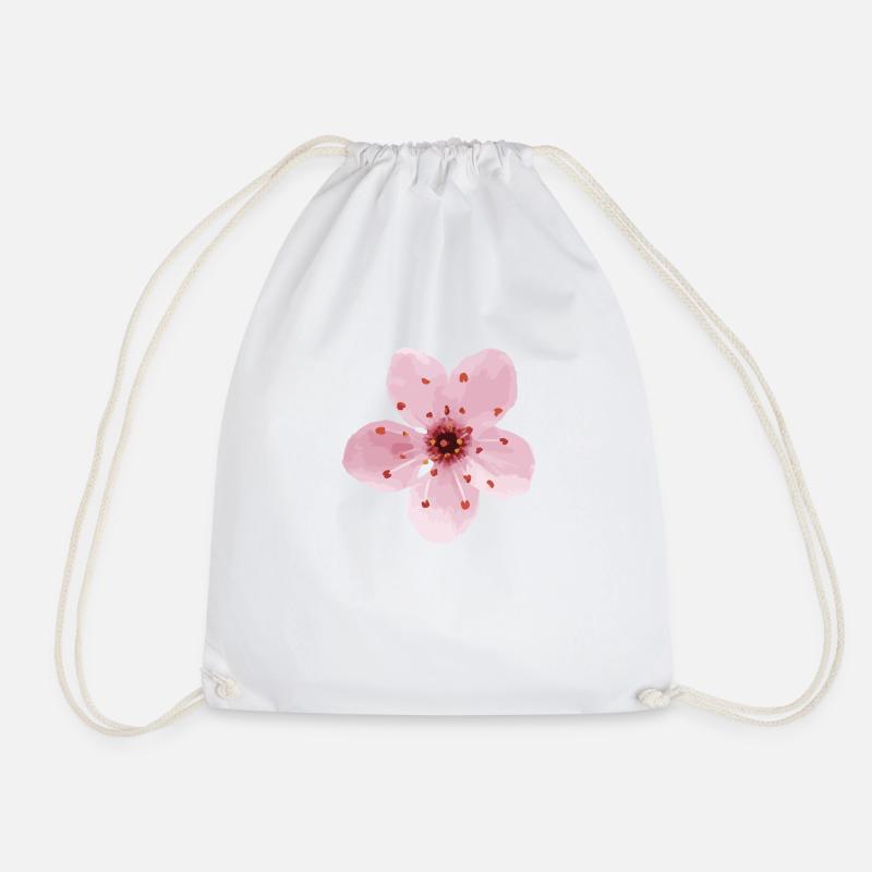 cherry blossom - Drawstring Bag - white