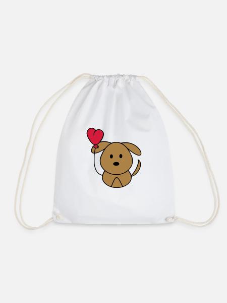 Hundi with heart balloon - Drawstring Bag - white