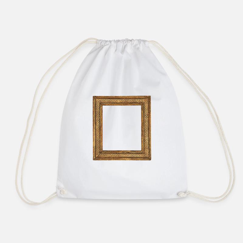 🖼️ Scaled Golden Picture Frame - Drawstring Bag - white