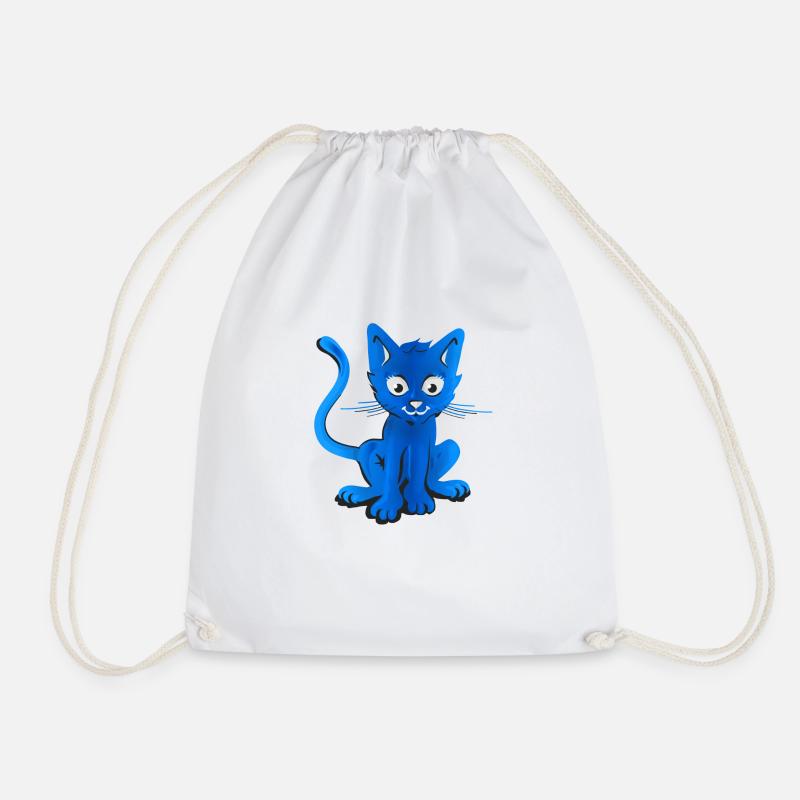 chat bleu - Drawstring Bag - white