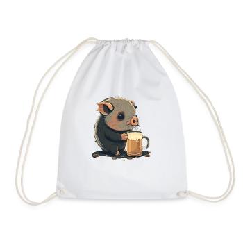 Cute pig drinks a big beer - Drawstring Bag - white - Front