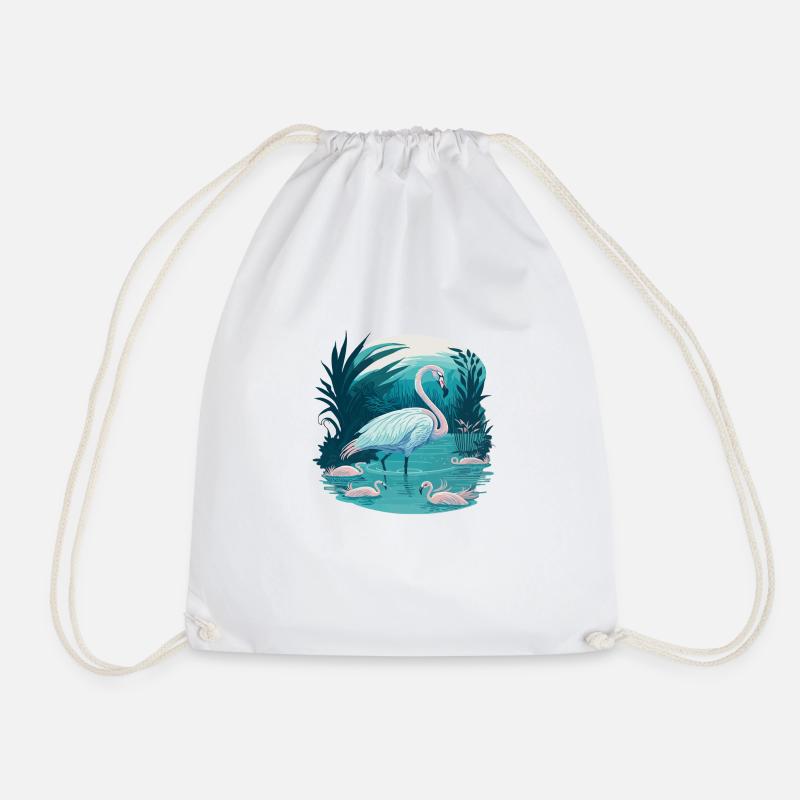 Flamingo's Aquatic Ballet - Drawstring Bag - white