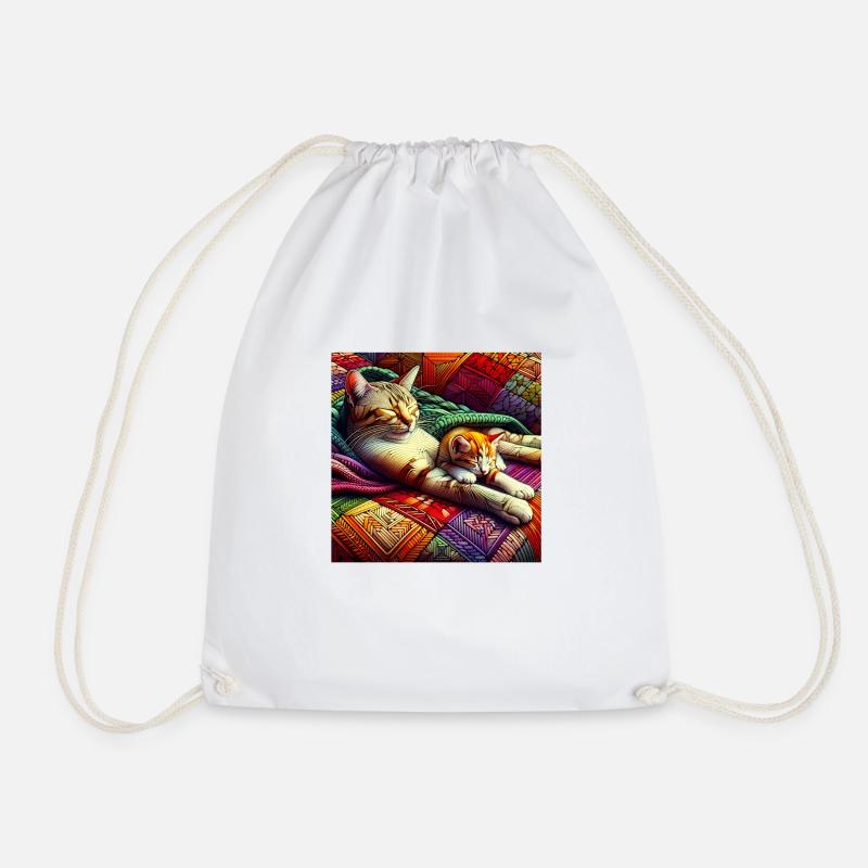 cat throw of tranquility - Drawstring Bag - white