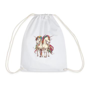 Colorful Unicorn Duo - Drawstring Bag - white - Front