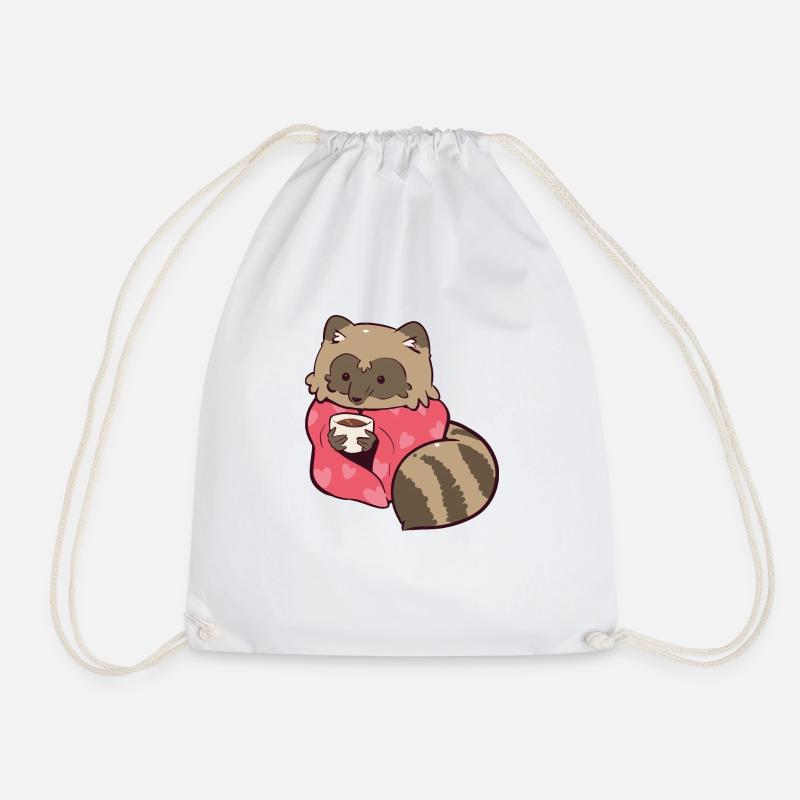 Cozy Coffee Raccoon - Drawstring Bag - white