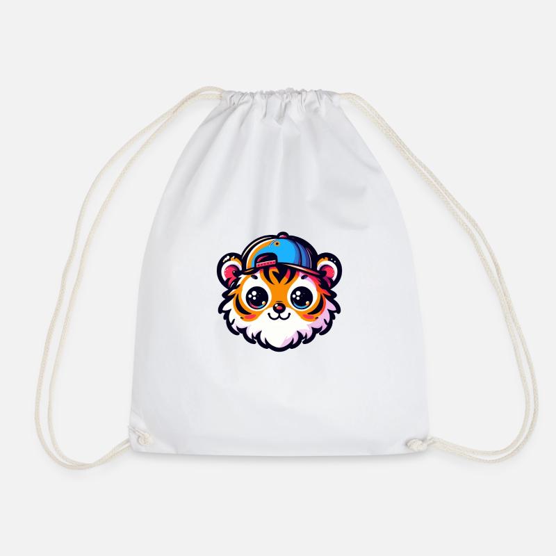 Kawaii Tigerkopf mit Kappe - Turnbeutel - Weiß