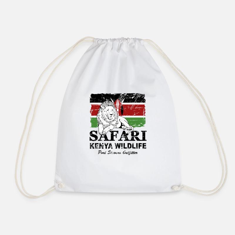 Lion - Safari Kenya Wildlife - Drawstring Bag - white