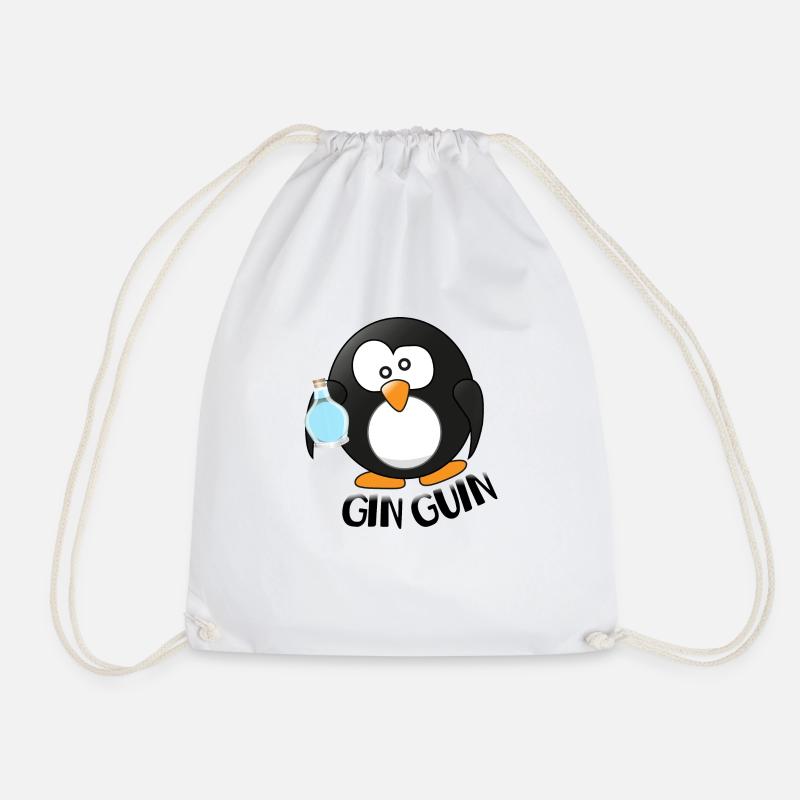 Gin penguin comic cute drunk funny - Drawstring Bag - white