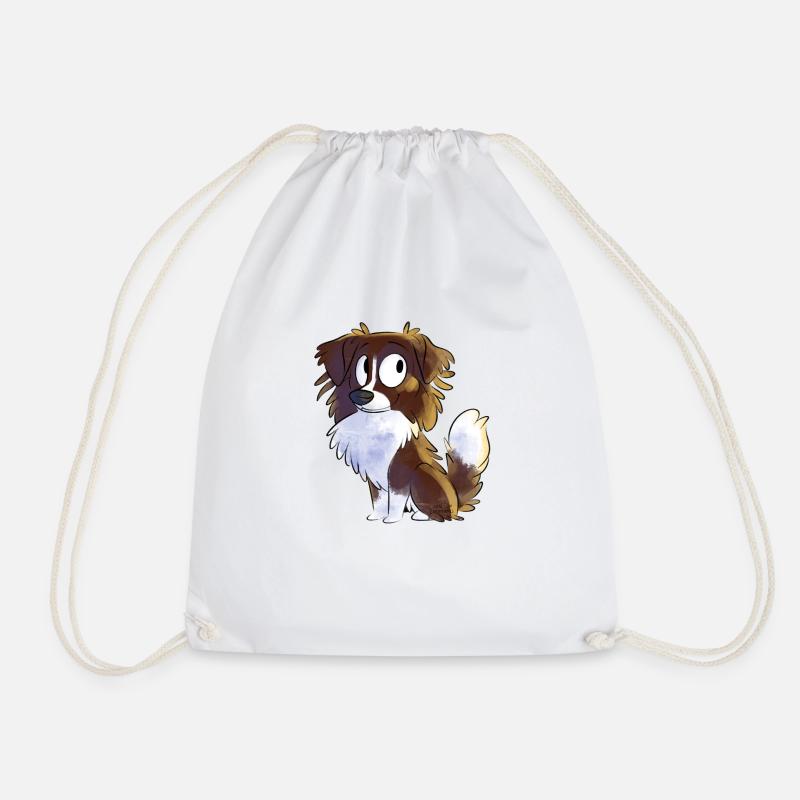 Chibi Australian Shepherd - Red - Drawstring Bag - white