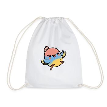 Kawaii Cute Happy Colorful Bird Dancing - Drawstring Bag - white - Front