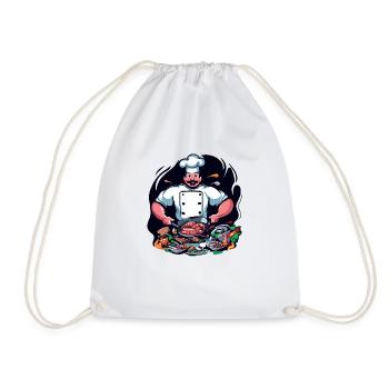 COOL TSHIRT. A CHEF PREPARING A BIG MEAL - Drawstring Bag - white - Front