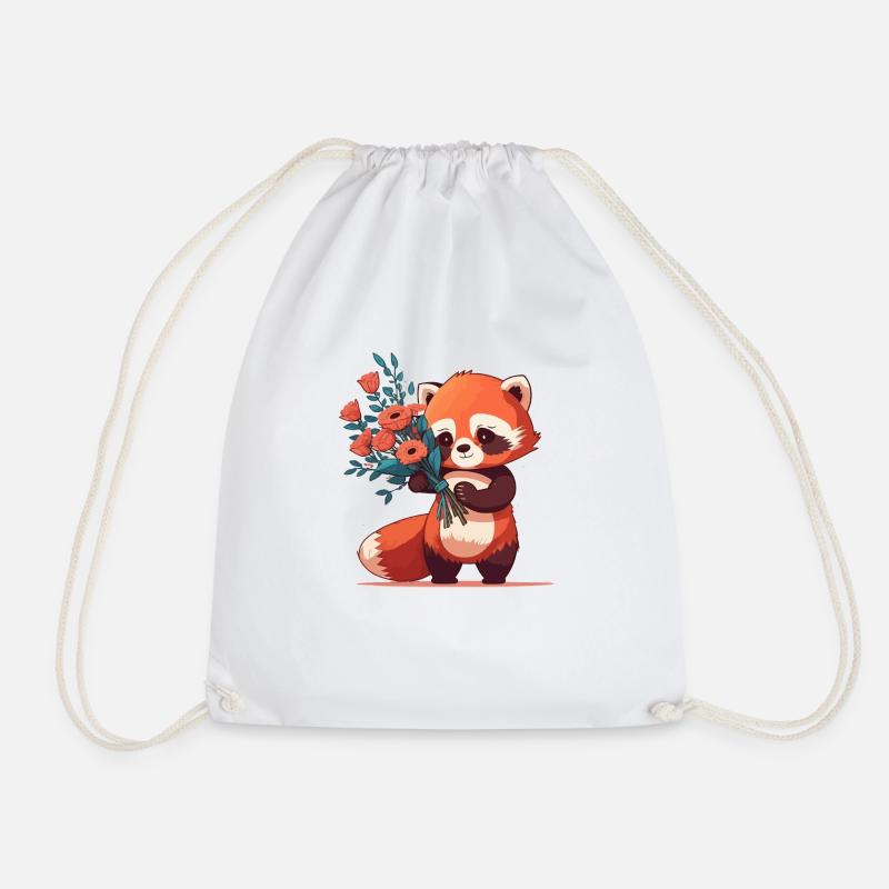 roter Panda mit Blumen - Turnbeutel - Weiß