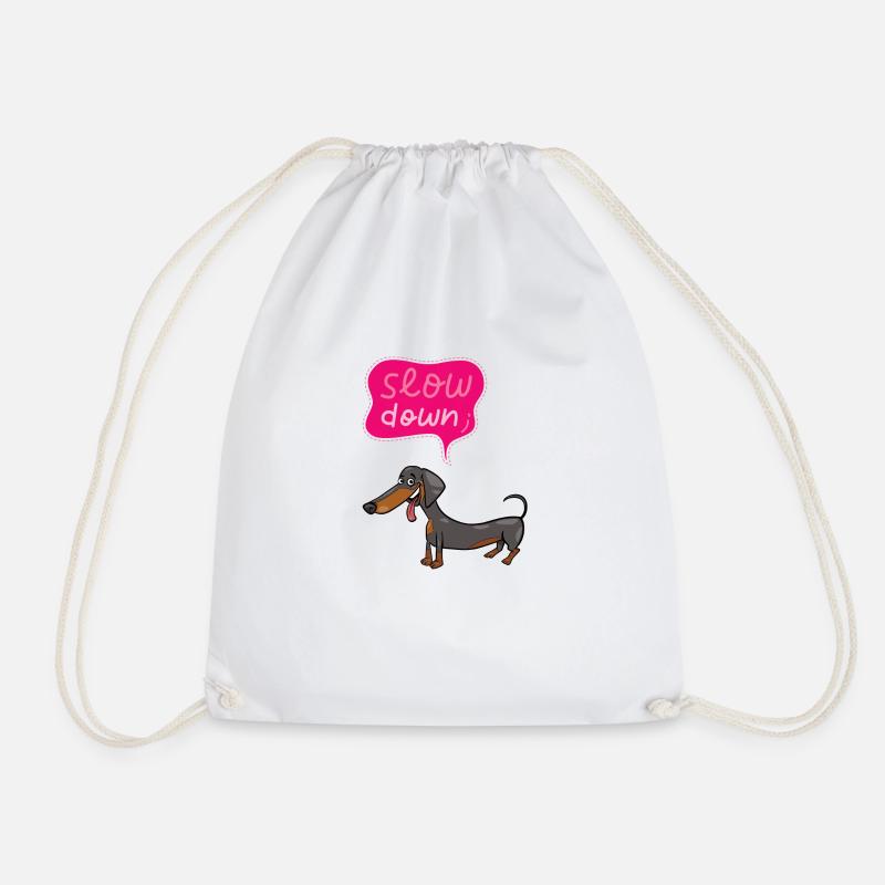 Dachshund - Slow Down - Drawstring Bag - white